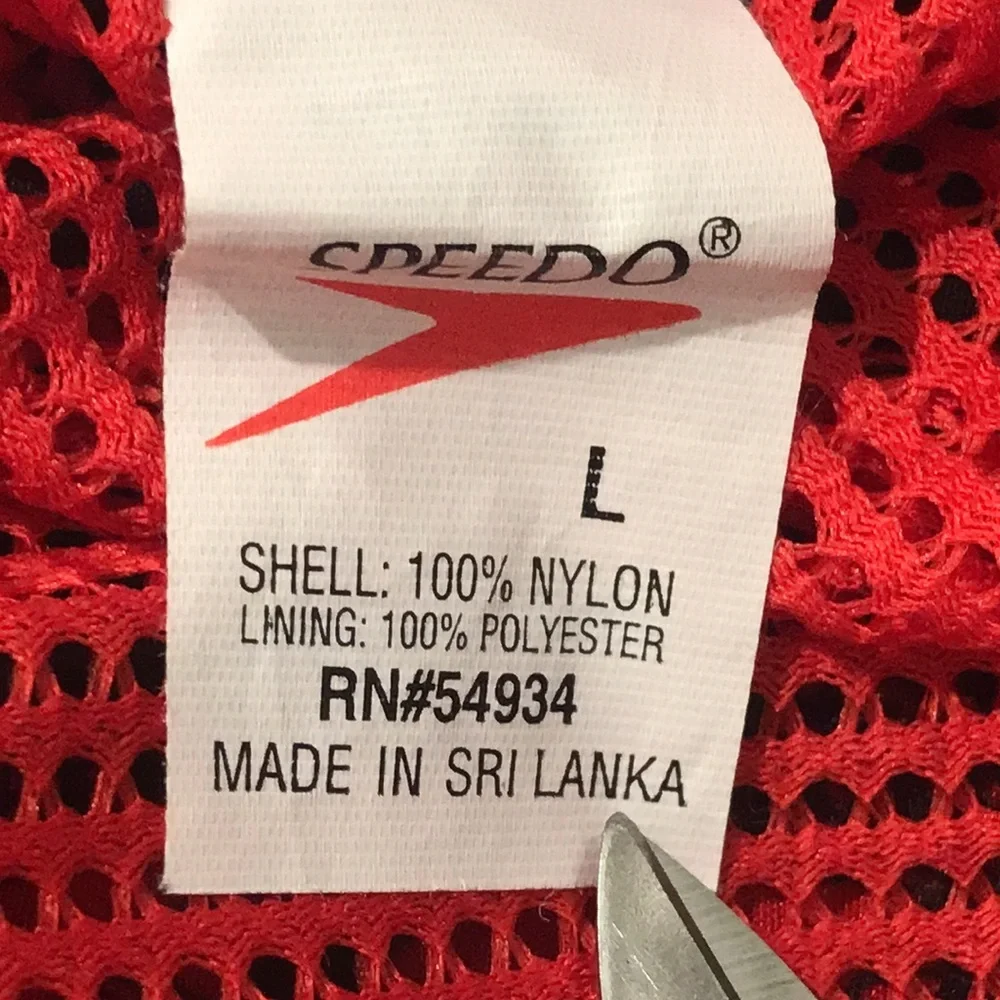 Speedo Swim Trunks Mens Size Large Black with Red Logo Pockets Drawstring Waist - Picture 8 of 10